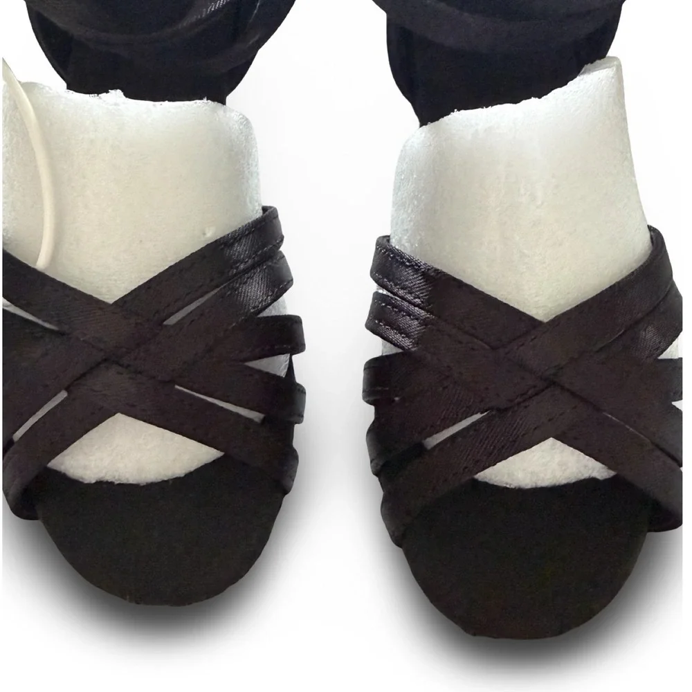 DanceandSway Kids Black Satin Latin Ballroom Dance Shoes Sz 7.5 EU 24 1.9